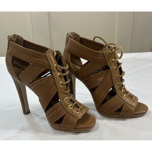 BCBGMaxAzria brown leather peep-toe lace-up high-heels Size 7 1/2